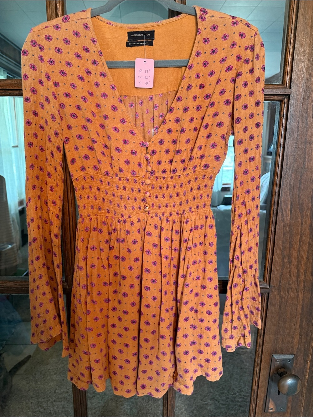 Urban Outfitters Orange Mini Dress with Purple Floral Print